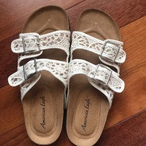 American Eagle white lace sandals, size 8